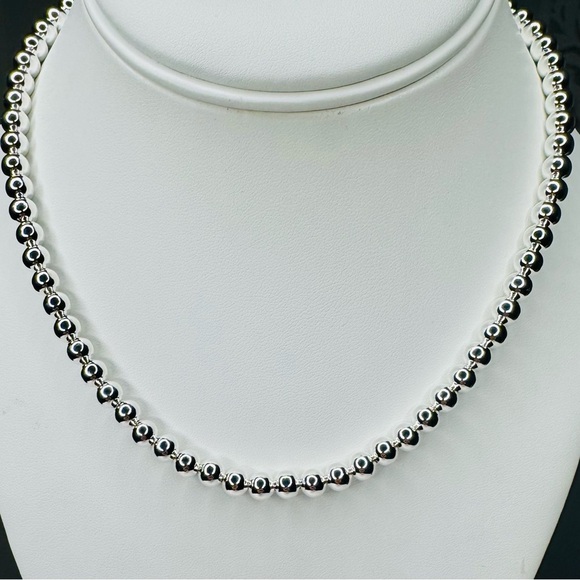 STERLING SILVER 16” BEADED BALL NECKLACE - Picture 2 of 2
